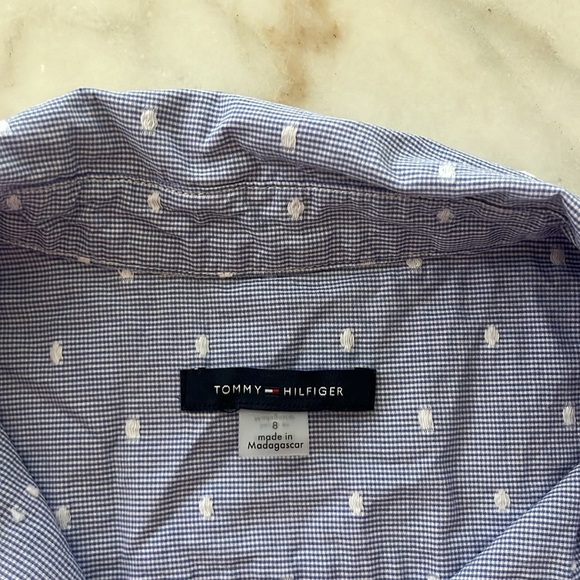 Tommy Hilfiger Classic Button Down Collared Sun Dress Sz 8 Blue Polka Dot White - Picture 7 of 12